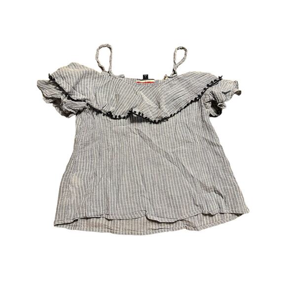 Tommy Hilfiger Blue and White Striped Off Shoulder Nautical Top Size Medium - Picture 1 of 8